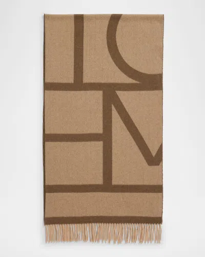 Totême Wool Tonal Monogram Scarf In Espresso/biscui