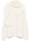 Totême Wool Turtleneck Sweater Draped Scarf Detail In White