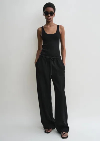 Totême Woven Stripe Drawstring Trousers Black