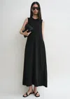 Totême Midi Dress Belted Waist Crew Neck In Black