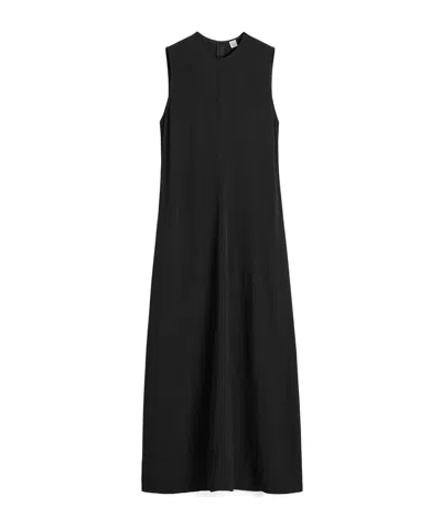 Totême Long Crew Neck Flared Hem Midi Dress In Black 001