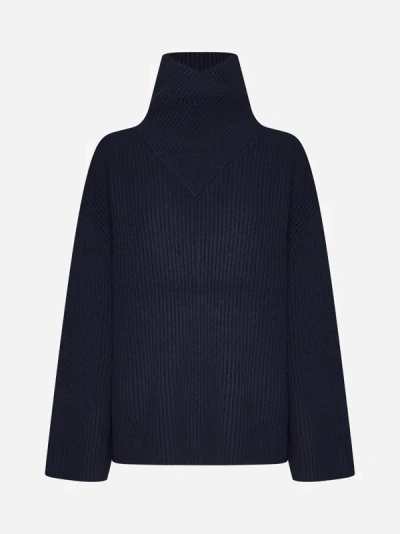 Totême Wrapped Turtleneck Knit Sweater In Blue