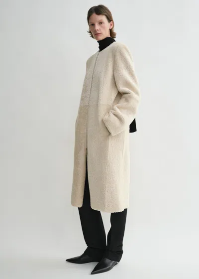 Totême Zipped Teddy Shearling Coat Cream In Neutral