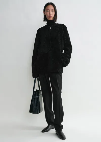 Totême Zipped Teddy Shearling Jacket Black