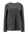 Totême Womens Grey Melange Round-neck Shoulder-pad Woven Top In Black