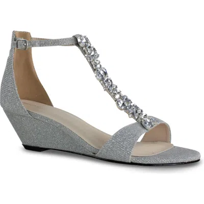 Touch Ups Beatrix Embellished T-strap Wedge Sandal In Silver