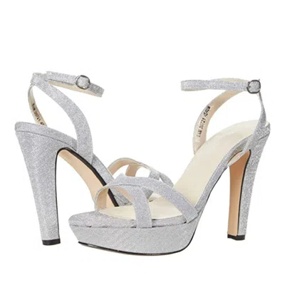 Touch Ups Elena Sandal Silver Glitter Ankle Strap Stiletto Heel Zap1045 In Gray