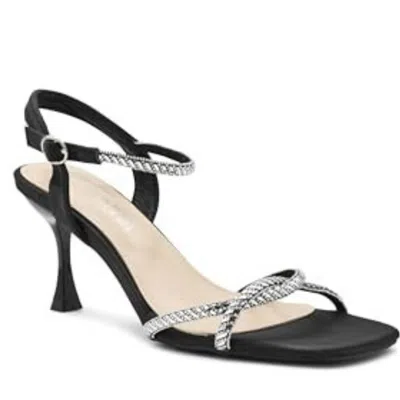 TOUCH UPS SANDAL WOMENS BLACK SQUARE TOE STILETTO HEEL ANKLE STRAP GAL286