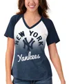 Touché Women's Navy, White New York Yankees Shortstop Ombre Raglan V-neck T-shirt In Navy,white