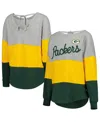 Touché Women's Touch Heathered Gray, Green Green Bay Packers Outfield Deep V-back Pullover Sweatshirt In Heathered Gray,green