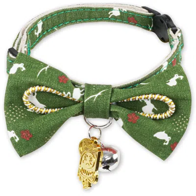 Touchcat Glampurr Elegant Fashion Cat Collar With Large Bowtie And Bell Charm In Green