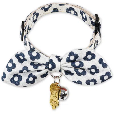 Touchcat Miss-daisy Designer Cat Collar With Large Bowtie And Bell Charm In Metallic