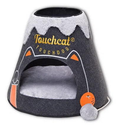 Touchcat 'molten Lava' Triangular Frashion Designer Pet Kitty Cat Bed House Lounge Lounger W/ Hanging Teaser  In Orange