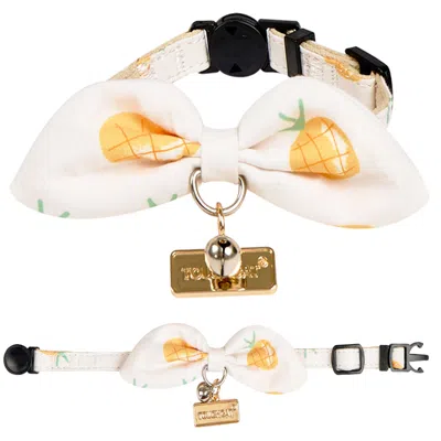 Touchcat Pineapple Patterned Designer Cat Collar With Bow In White