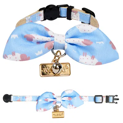 Touchcat Shepherd Patterned Designer Cat Collar With Bow In Blue