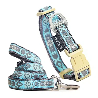 Touchdog Shape Patterned' Tough Stitched Embroidered Collar Dog Leash In Blue
