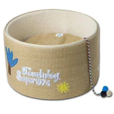 Touchdog Touchcat 'claw-ver Nest' Rounded Scratching Cat Bed W/ Teaser Toy In Khaki