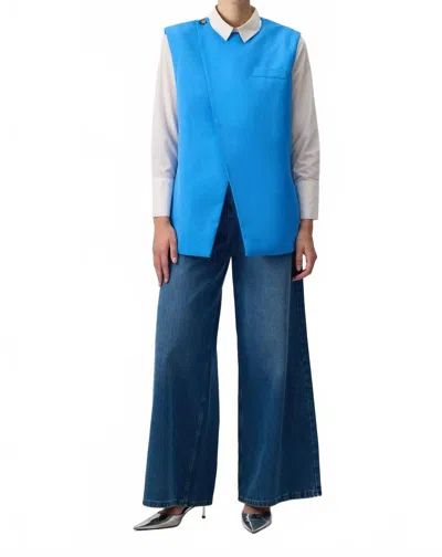 Touche Prive Linen Blend Double-breasted Tailored Vest In Blue
