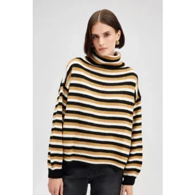 Touche Prive Turtleneck Striped Sweater In Brown