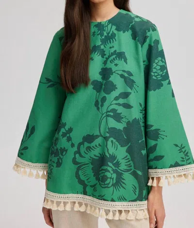 Touché Tunic With Fringe Lacework Detail In Green