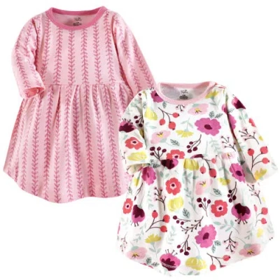 Touched By Nature Kids'  2pk Long Sleeve Organic Dresses In Animal Print