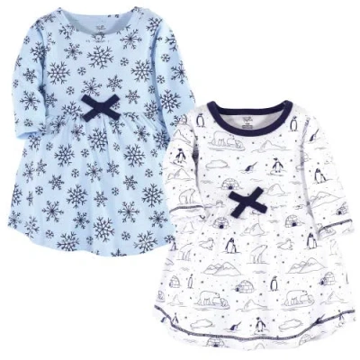 Touched By Nature Kids'  2pk Long Sleeve Organic Dresses In Blue
