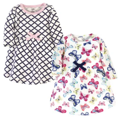 Touched By Nature Kids'  2pk Long Sleeve Organic Dresses In Gray