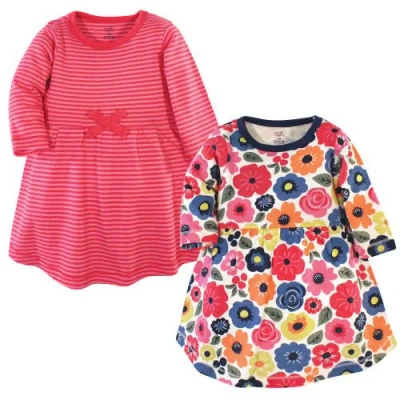 Touched By Nature Kids'  2pk Long Sleeve Organic Dresses In Multi