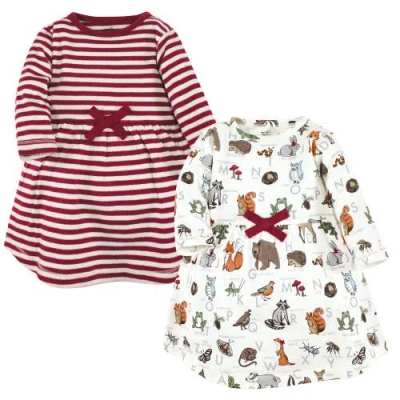 Touched By Nature Kids'  2pk Long Sleeve Organic Dresses In Multi