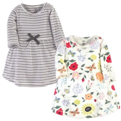 Touched By Nature Kids'  2pk Long Sleeve Organic Dresses In Multi