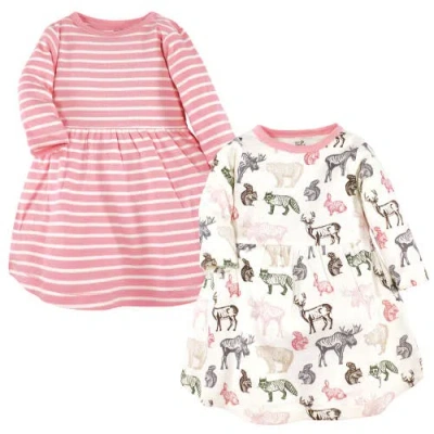 Touched By Nature Kids'  2pk Long Sleeve Organic Dresses In Pink