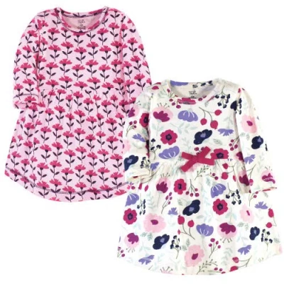 Touched By Nature Kids'  2pk Long Sleeve Organic Dresses In Pink