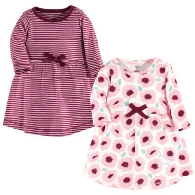 Touched By Nature Kids'  2pk Long Sleeve Organic Dresses In Pink