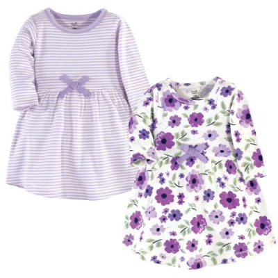 Touched By Nature Kids'  2pk Long Sleeve Organic Dresses In Purple