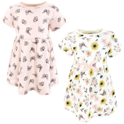 Touched By Nature Babies'  Comfortable Organic Cotton Dresses With Short & Long Sleeve Variations In Multi