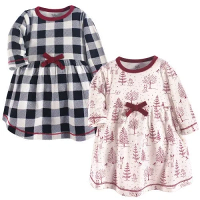 Touched By Nature Kids'  Comfortable Organic Long-sleeve Dress 2 Pack In Multi