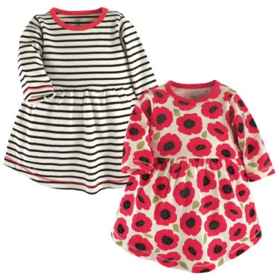 Touched By Nature Kids'  Comfortable Organic Long-sleeve Dress 2 Pack In Multi