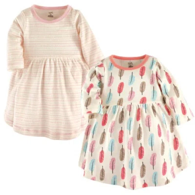 Touched By Nature Kids'  Comfortable Organic Long-sleeve Dress 2 Pack In Neutral