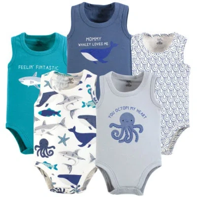 Touched By Nature Babies'  Five-piece Organic Cotton Sleeveless Bodysuits In Blue