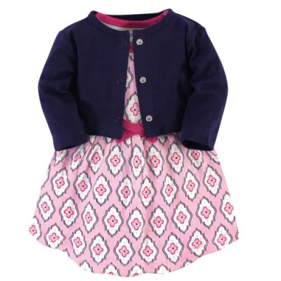 Touched By Nature Babies'  Organic Cotton Dress And Cardigan In Blue