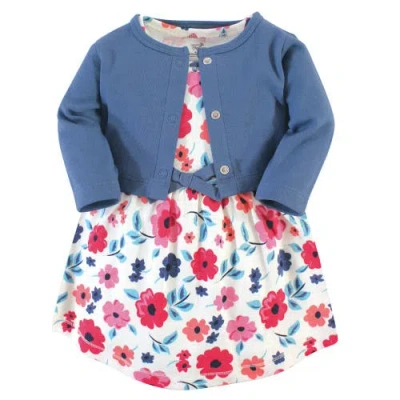 Touched By Nature Babies'  Organic Cotton Dress And Cardigan In Blue