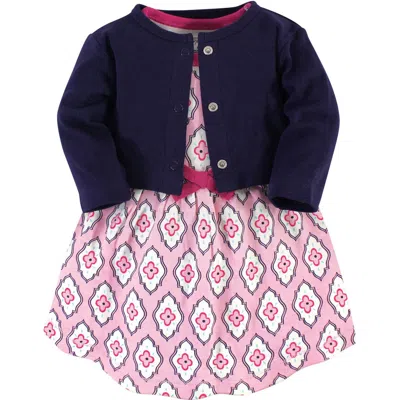 Touched By Nature Babies'  Organic Cotton Dress And Cardigan In Blue