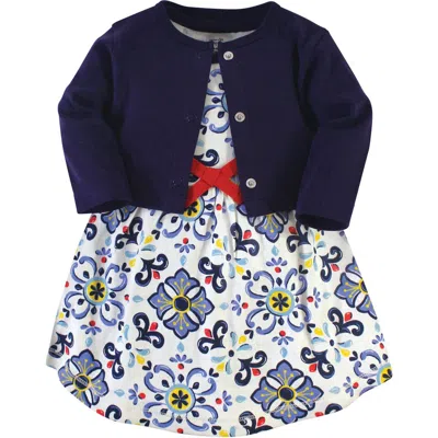 Touched By Nature Babies'  Organic Cotton Dress And Cardigan In Blue