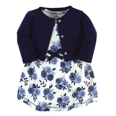 Touched By Nature Babies'  Organic Cotton Dress And Cardigan In Blue