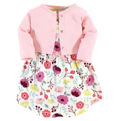Touched By Nature Babies'  Organic Cotton Dress And Cardigan In Multi