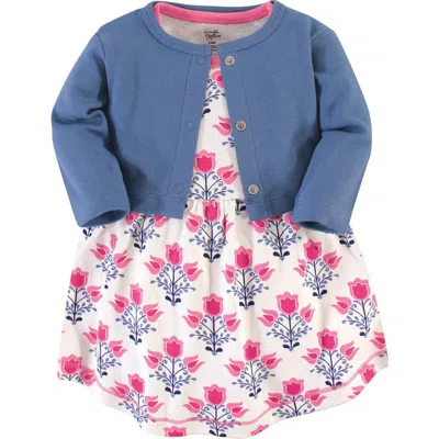 Touched By Nature Babies'  Organic Cotton Dress And Cardigan In Multi