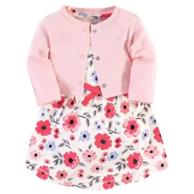 Touched By Nature Babies'  Organic Cotton Dress And Cardigan In Pink