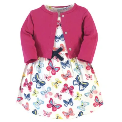 Touched By Nature Babies'  Organic Cotton Dress And Cardigan In Pink