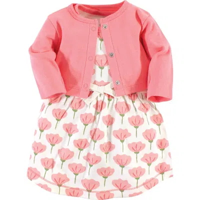 Touched By Nature Babies'  Organic Cotton Dress And Cardigan In Pink
