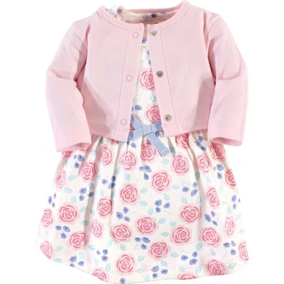 Touched By Nature Babies'  Organic Cotton Dress And Cardigan In Pink